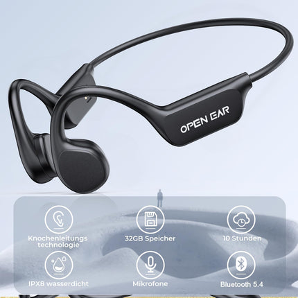 Relxhome ujumiskõrvaklapid, luujuhtivusega kõrvaklapid, sisseehitatud 32 GB mälu, MP3 spordikõrvaklapid Bluetooth 5.3, IPX8 veekindlad, 10 tundi mänguaega, avatud kõrvaga kõrvaklapid ujumiseks ja jooksmiseks