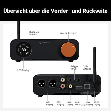 Fosi Audio ZD3 lauaarvuti DAC eelvõimendi, täielikult tasakaalustatud DA konverter ES9039Q2M-iga koduse stereo võimendi jaoks, TV HDMI ARC/Bluetooth/USB/optilised/koaksiaalsisendid, XLR/RCA väljundid koos kaugjuhtimispuldiga