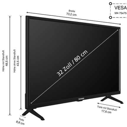 Telefunken XH32SO550SD nutiteler 32-tolline teler (HD-Ready, HDR, kolmekordne tuuner, DVD-mängija) koos 6-kuulise HD+ tasuta paketiga