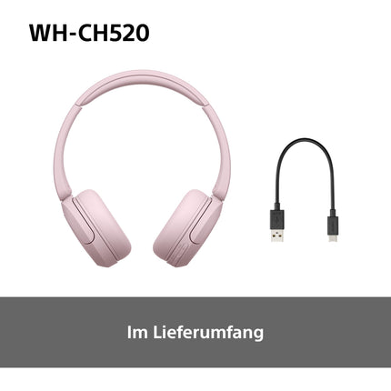 Sony WH-CH520 juhtmevabad Bluetooth-kõrvaklapid, kõrge helikvaliteet, kerge disain, kuni 50 tundi aku tööiga, kiire laadimine, ekvalaiser, selge kõnekvaliteet, iOS ja Android - roosa