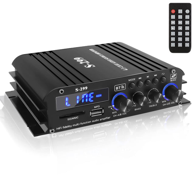 Etlephe 4.1 kanaliga 1600W minivõimendi, Bluetooth 5.0 võimendi 50Wx4 + aktiivne subwoofer, Hi-Fi integreeritud kõlarivõimendi kodukino vastuvõtusüsteem koju või autosse