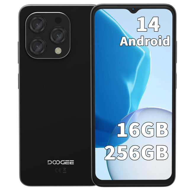 DOOGEE N55 Pro nutitelefon ilma lepinguta, 16 GB muutmälu + 256 GB salvestusruumi, Android 14 mobiiltelefon, 6,56-tolline HD+ ekraan, kaheksatuumaline protsessor, 13 MP + 8 MP tehisintellektiga kaamera, 5150 mAh aku, kahe SIM-kaardiga 4G, must