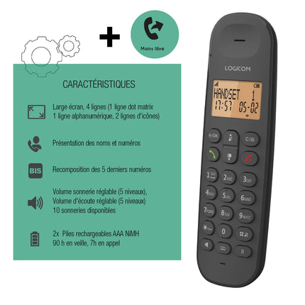 Logicom ILOA 150 Cordless Landline Phone without Answering Machine – Solo – Analog and DECT Phones – Black