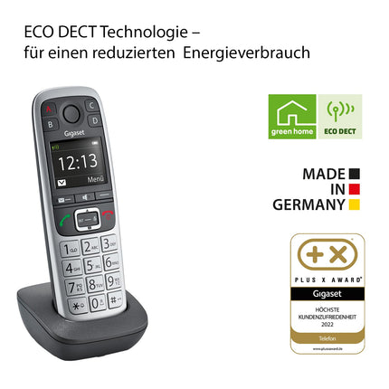 Gigaset E560HX - DECT-telefonitoru laadimisalusega - Fritzbox-ühilduv - Juhtmeta seenioride telefon ruuteri ja DECT-aluse jaoks - Hädaabikõne 4 numbriga, hõbedane [Saksa versioon] [Ilma aluseta]