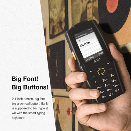 AGM õuemobiiltelefon, M6 seeniormobiiltelefon 4G, kahe SIM-kaardiga, suure fondi ja suurte nuppudega vastupidav telefon, 2,4-tolline ekraan, 48 MB + 128 MB, 2500 mAh aku