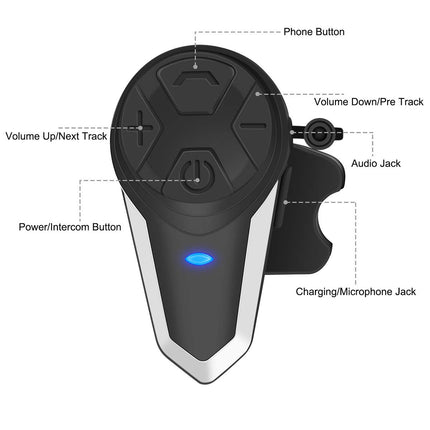 BT-S3 mootorratta interkom Bluetooth 5.0-ga, 1000 m leviala ja integreeritud FM-raadioga, täiskiivritele, pehme mikrofoniga