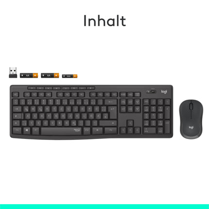 Logitech MK295 juhtmevaba klaviatuuri ja hiire komplekt SilentTouch tehnoloogiaga, otseteede klahvidega, optilise jälgimisega, nano-USB-vastuvõtjaga, viivituseta juhtmevaba ühendusega, QWERTZ-paigutus - grafiit, PC