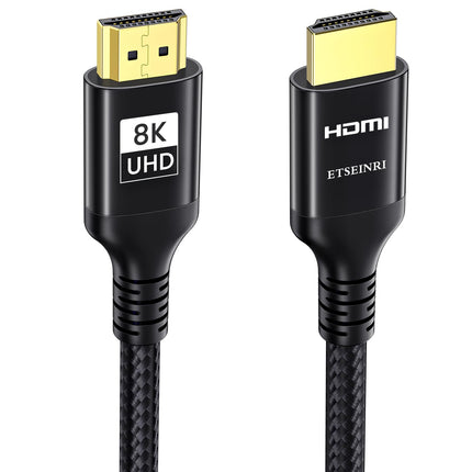 Etseinri 8K 4K HDMI Cable 10M, Nylon Braided 48Gbps High Speed ​​HDMI® Cable 4K 240Hz 165Hz 144Hz 120Hz 8K 60Hz 4:4:4 DTS:X eARC HDCP2.3 HDR10+ TV Monitor Projector Gaming PC PS5 X-box
