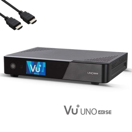 VU+ UNO 4K SE - UHD HDR 1x DVB-S2 FBC Sat Twin Tuner E2 Linux Receiver, TV Box, YouTube, Satellite Hard Drive Receiver, CI + Card Reader, Media Player, USB 3.0, incl. EasyMouse HDMI Cable