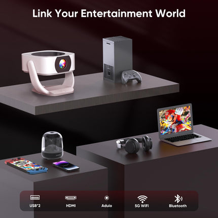 [Sisseehitatud rakendused] Projektor, E-Focus/Auto Keystone Correction Mini-projektor 4K Native 1080P, WiFi Bluetooth kaasaskantav projektor 50% suum 270° pööratav projektor kodukino/õues kasutamiseks, ühildub sülearvuti/nutitelefoni/hiire