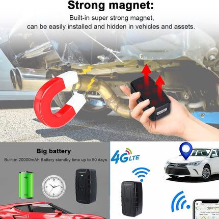 TKMARS GPS-auto 4G jälgija ilma tellimuseta, 20000mAh pika aku tööeaga magnetjälgimisseade, IP67 veekindel pika leviala jälgimisseade mitme äratusrežiimiga, tasuta rakendus TK918