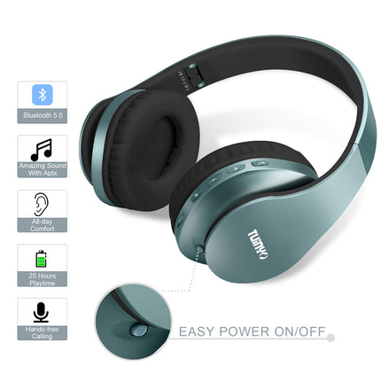 TUINYO Bluetooth-kõrvaklapid, juhtmevabad kõrvaklapid mikrofoniga, HiFi stereo, kokkupandavad ja kerged juhtmevabad peakomplektid teleri/arvuti/mobiiltelefoni ja reisi/töö jaoks… (hõbedane sinine)