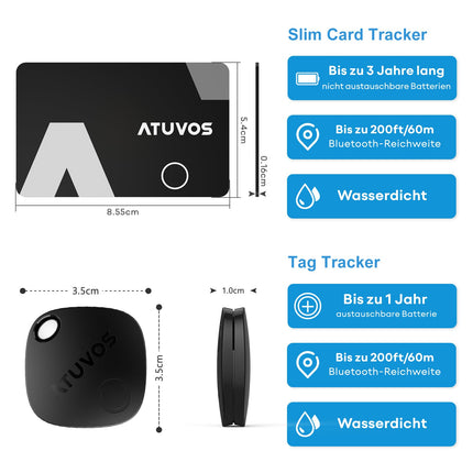 ATUVOS rahakoti jälgimiskaart õhuke 1,6 mm ja nutikas õhusilt, mis ühildub Apple Find My rakendusega (ainult iOS, Android ei ole toetatud), Bluetoothi ​​esemete leidja reisikohvri/rahakoti/kohvri/kottide ja muu jaoks