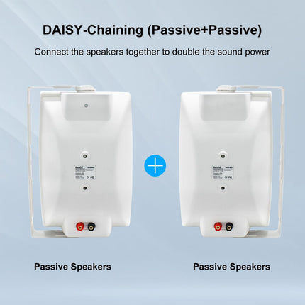 Herdio 6.5-inch Outdoor Speakers Waterproof Passive 2-Way 400W Wall Speakers with Powerful Bass for Patio Home Indoor Poolside Deck Backyard (Pair, White)