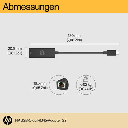 HP USB-C to RJ45 Network Adapter with Status LED, Black
