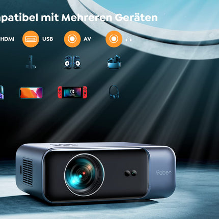 Projector, [Autofocus/Keystone Correction] Projector Home Theater, 1080P Full HD Projector Supports 4K Video with WiFi6 Bluetooth, YABER 28000 Lumen Portable Projector Outdoor 300" Display, for Smartphone/TV Stick/PS5
