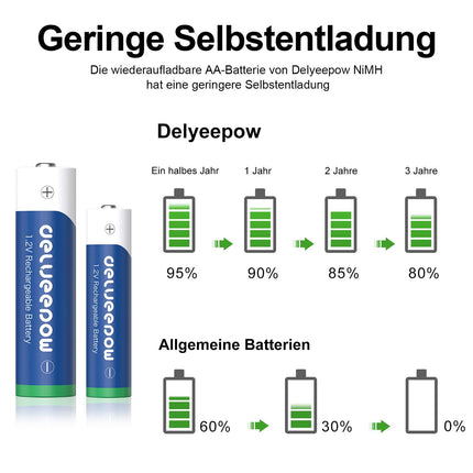Delyeepow AA AAA NI-MH akulaadija 8AA+8AAA 3300mAh 1100mAh 8 elemendiga, laetavad 1.2V NiMH akusid, suure mahutavusega, 1200 tsüklit