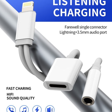 iPhone'i AUX-adapter kõrvaklappide pesa kaabli jaoks (2 tk), 2-ühes Lightning - 3,5 mm kõrvaklappide jaotur 11 12 13 14 Pro 7 8 Plus X XS laadimiskaabel, Apple MFI sertifitseeritud heli laadimismuundur