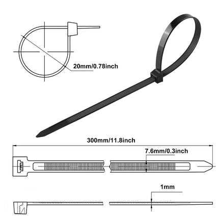 MEKEET kaablisidemed, tugevad 300 mm x 7,6 mm, 30,5 cm pikkused, iselukustuvad, suured nailonist kaablisidemed koju, kontorisse, garaaži, töökotta ja isetegemiseks, mustad, 100 tk pakis