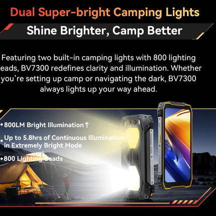 Blackview BV7300 lepinguta õues kasutatav nutitelefon, kahekordne 800LM matkavalgustus, 15000mAh aku, 18GB+256GB, 6,67'' 90Hz HD+, 50MP öönägemiskaamera, IP68 vastupidav põrutuskindel mobiiltelefon, GPS NFC oranž