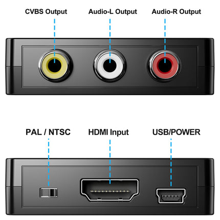 DigitConvert HDMI-RCA adapter, HDMI-AV muundur, 1080P Mini RCA komposiit CVBS audio-video muundur, toetab PAL/NTSC-d, ühildub arvuti/sülearvuti/Xboxi/teleri/Roku/Fire Stickiga
