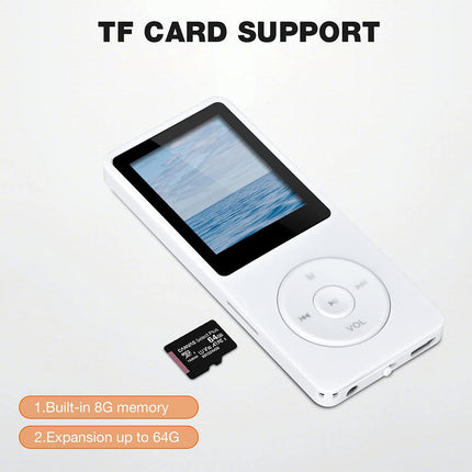 MP3 Player, MP3/MP4 Digital Music Player, Lychee Upgrade 8GB Portable HiFi Sound Music Player with Music/Video/Voice Recording/FM Radio/E-Book Reader, Supports up to 64GB (White)