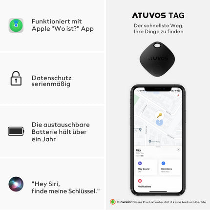 ATUVOS Air Tag nutikas jälgija 4 tk, võtmeleidja, mis ühildub Apple Find My? rakendusega (ainult iOS, Android ei ole toetatud), Bluetooth-võtmeleidja pagasi/kottide/kohvrite jaoks, vahetatav aku