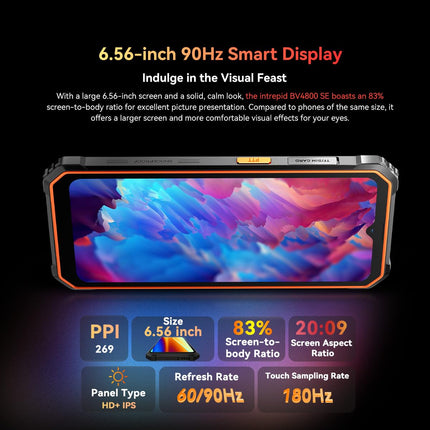 Blackview BV4800 SE välistingimustes kasutatav mobiiltelefon, 5100mAh, 12GB+64GB/2TB (2025), lepinguta nutitelefon, 6.56" 90Hz, IP69K veekindel, ehitusplatsi telefon, 16MP+8MP/kaks 4G/OTG/GPS/NFC (oranž)