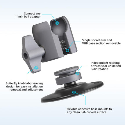 FANAUE ühendusvars kleepuva kuulpeaga alusega, mis ühildub RAM Mount B-ga, suurusega 1" kuulpea adapter jalgratta ja mootorratta mobiiltelefoni hoidikule, iminapaga alus auto armatuurlauale kinnitatav autotarvikud