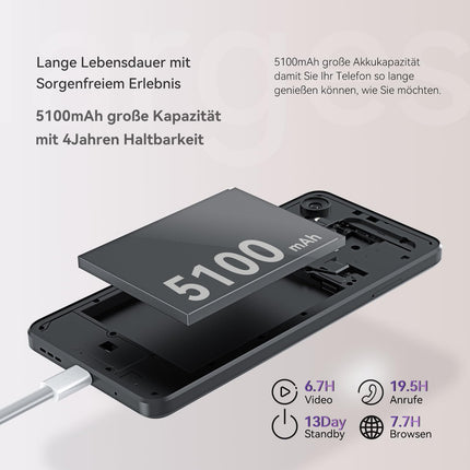 CUBOT A20 nutitelefon ilma lepinguta Android 14, 6.8'' HD+ kaheksatuumaline 90Hz odav mobiiltelefon, 12GB+128GB/1TB laiendatav kahe SIM-kaardiga 4G SIM-vaba mobiiltelefon, 48MP+16MP, 5100mAh, 1.83'' tagumine ekraan, OTG-sinine