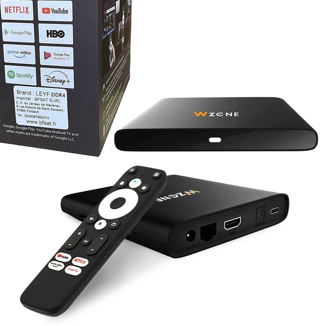 Leyf 4K Android TV Box originaallitsentsiga, mille on litsentseerinud Google LLC ja Netflix, Disney, Prime Video WiFi, Type-C, HDMI 2.1, USB 3.0, Ethernet, MicroSD/nutiterv, Chromecast, YouTube
