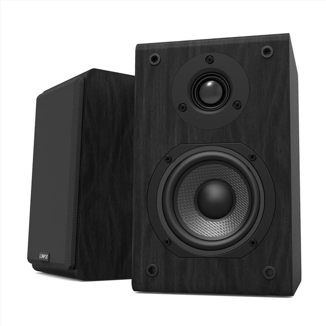 LONPOO passiivsed riiulikõlarid, 75W RMS, klassikalised puidust kõlarid, 2-ribalised, 4-tollise süsinikkiust bassikõlari ja 1-tollise siidist kupliga kõrgsageduskõlariga, 4-8 oomi