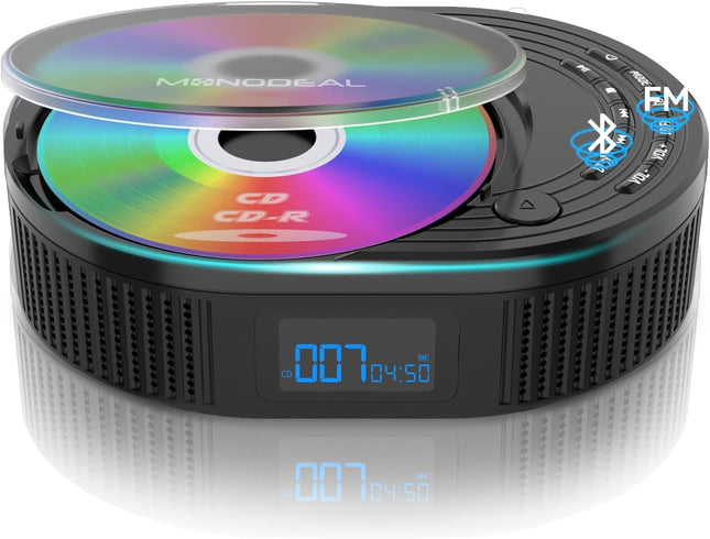 UUS 2025 kaasaskantav CD-mängija, ühe otsaga CD-mängija Bluetooth ja FM-raadio 2-ühes, laetav kaasaskantav CD-mängija kõlariga, Discman CD-mängija, AUX/USB tugi - must