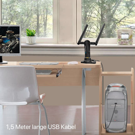 BrosTrend AC1200 USB WLAN-pulk, WiFi-adapter lauaarvutile sülearvutile Windows 11/10/8/7-ga, pika levialaga, kahekordne WLAN kuni 867 Mbps 5 GHz, 300 Mbps 2,4 GHz, kahe 5 dBi antenniga, USB 3.0