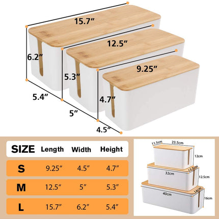 Powerking Cable Management Box, Wood Grain Cable Organizer For Cable and Cord Management, Storage and Holder to Cover and Hide Power Strips and Cables