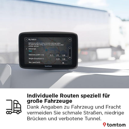 TomTom Truck Sat Nav GO Professional 2nd Generation (5" capacitive touchscreen with maps of Europe and real-time traffic information, specifically designed for trucks, vans, buses, and large vehicles)