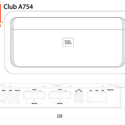 Harman Kardoni JBL Club A754 4-kanaliline autovõimendi - autoraadio võimendi - 4 x 75 vatti või 2 x 200 vatti 2 või 4 autokõlari jaoks