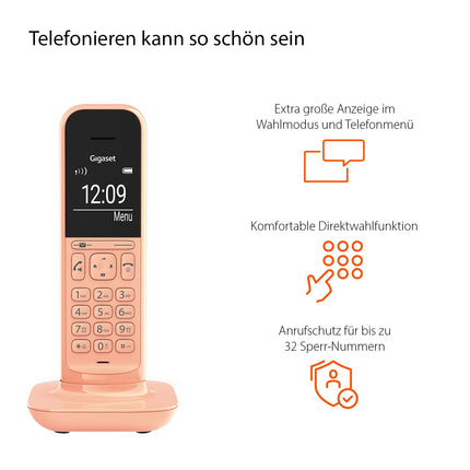 Gigaset CL390A - Cordless design DECT phone with answering machine and hands-free function - acoustic profiles - large graphic display and large display in dial mode &amp; phone menu, cantaloupe
