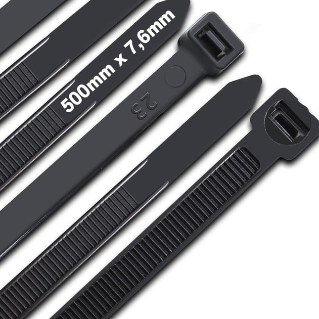 JQKX cable ties 500mm x 7.6mm, UV-resistant ultra strong cable ties with 70 kg tensile strength, nylon, black, 100 pieces