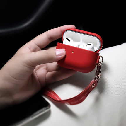 Haobobro [Nappa Series] AirPods Pro Case with Lanyard and Carabiner - AirPods Pro Leather Case Genuine Leather Case - AirPods Pro Protective Case Leather Case - AirPods Pro Leather Case - Red