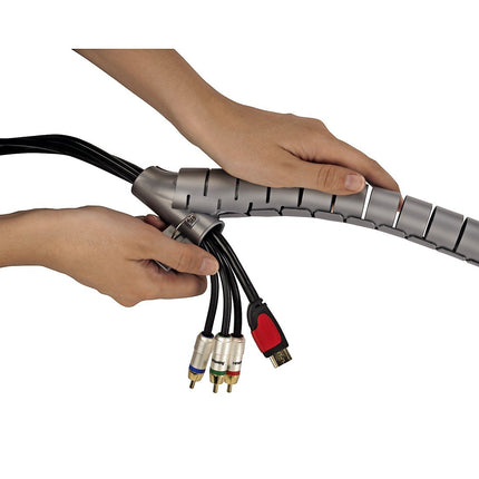 Hama cable conduit with pull-in aid (flexible cable duct for cable management and cable protection, cable spiral for flexible bundle width, plastic, Ø 30 mm, 1.5 m) Silver
