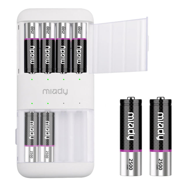Miady Rechargeable Lithium Batteries AA 8 Pack with Charger, 2500mWh 1.5V Batteries 2000 Charging Cycles Fast Charging in 2.5 Hours