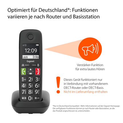 Gigaset E290HX - DECT-telefonitoru laadimisalusega - Fritzbox-ühilduv - Juhtmeta seenioride telefon ruuteri ja DECT-aluse jaoks - suur ekraan ja nupud, must [Saksa versioon] [Ilma aluseta]