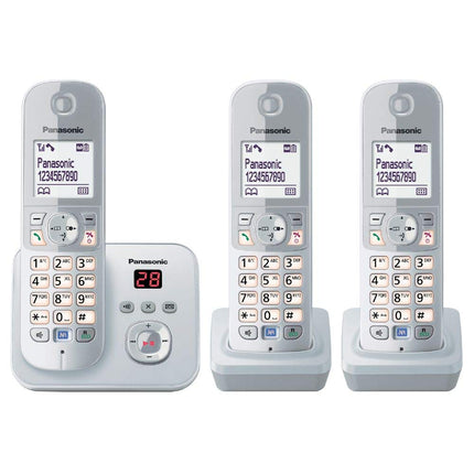 Panasonic KX-TG6823GS DECT cordless phone with answering machine (3 handsets, low radiation, Eco mode, GAP phone, landline) pearl silver