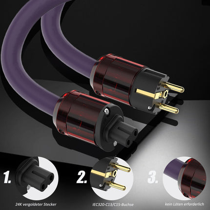 YuanYong Audiophile HiFi toitekaabel, heli toitejuhe, 12AWG 7N OCC, joonis 8, vahelduvvoolu toiteplokk, kullatud 2-kontaktiline pistik/IEC320-C7 pesa, 125V/15A kõlarite, võimendi, subwooferite, kodukino jaoks (1M/3.3Ft)