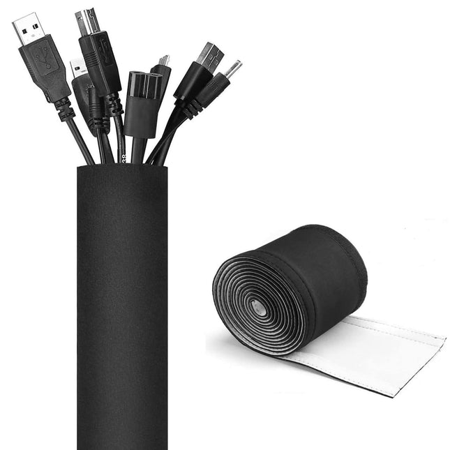 JOTO Uni kaabliümbris [2 tk] 13,5 cm × 330 cm takjakinnitusega reguleeritava läbimõõduga, pööratav, must/valge, painduv juhtmekorraldaja, kaablikatte kaitsesüsteem teleri, arvuti ja kodukino jaoks – suur