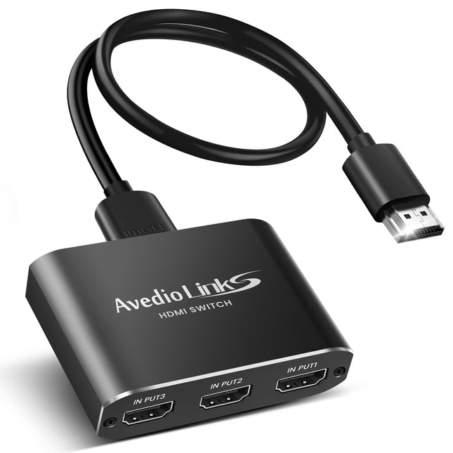 HDMI-lüliti 3-ühes väljundiga 3,9 jala pikkuse HDMI-kaabliga, Avedio Links alumiiniumsulamist HDMI-lüliti, 4K 60Hz HDMI-lüliti toetab Dolby Atmost, HDMI-jaotur 3-ühes väljundiga PS5 Xbox Roku TV Fire Sticki jaoks