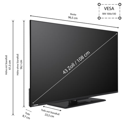 Toshiba 43-tolline VIDAA-teler (4K UHD nutiteler, HDR Dolby Vision, kolmekordne tuuner, Bluetooth, Dolby Audio) 43UV3463DAW