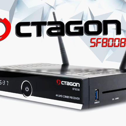 Octagon SF8008 UHD 4K Combo Receiver, Satellite, Cable &amp; DVB-T2 Receiver, E2 Linux &amp; Define OS, DVB-S2X &amp; T2C, with PVR recording function, Gigabit LAN, card reader, Sat to IP, Multistream, H.265, WiFi