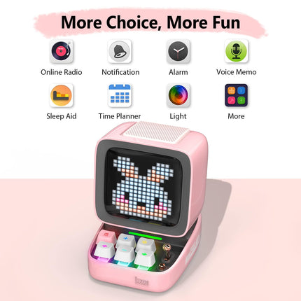Divoom Ditoo Pixel Art LED kaasaskantav Bluetooth kõlar, 256 programmeeritavat LED-paneeli peovalgustusega, nutikas digitaalne lauakell, mängumuusikakarp, mis toetab TF-kaarti ja raadiot